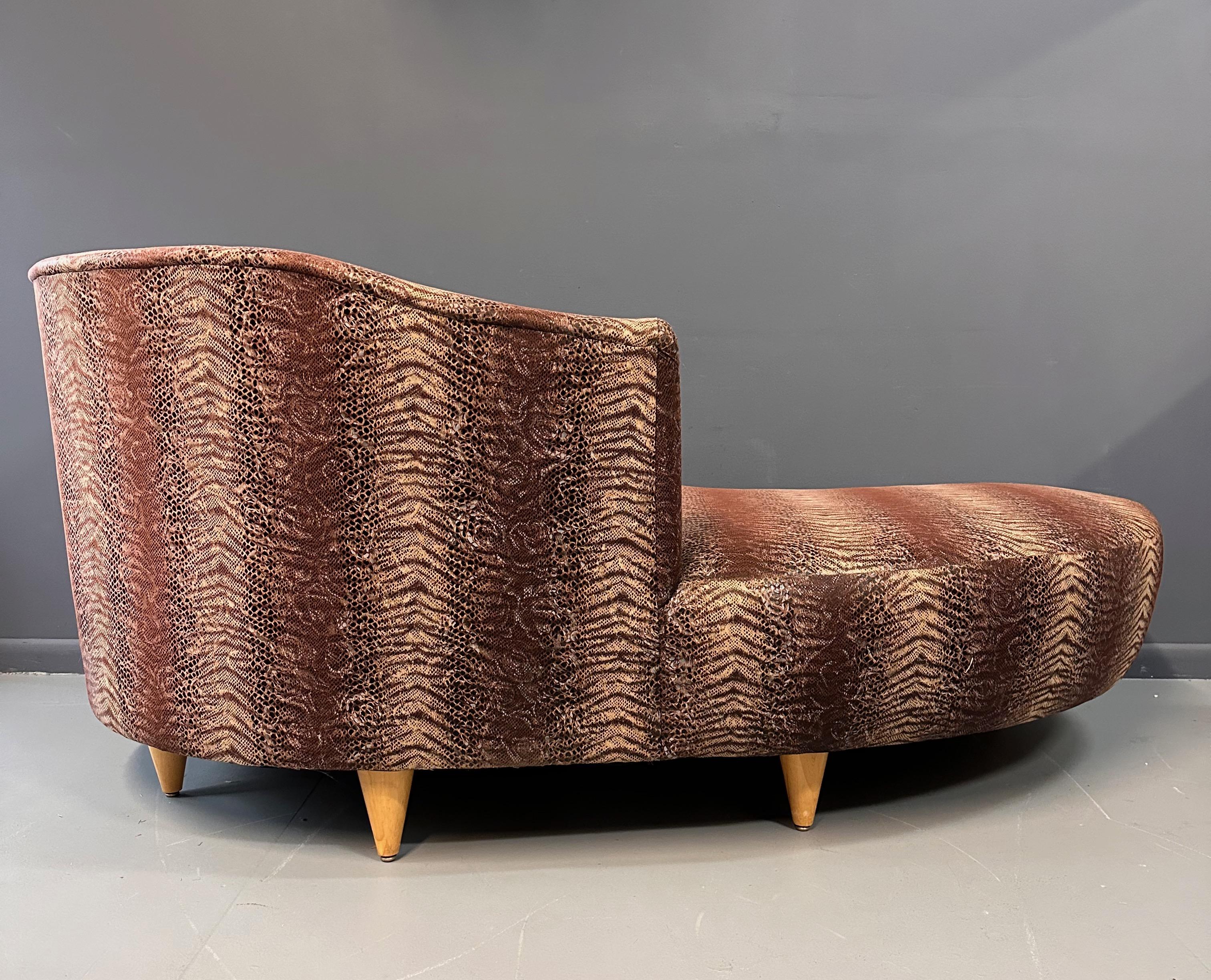  Curvaceous Chaise/ Sofa in the Style of Weiman in a Faux Snakeskin Midcentury For Sale 1