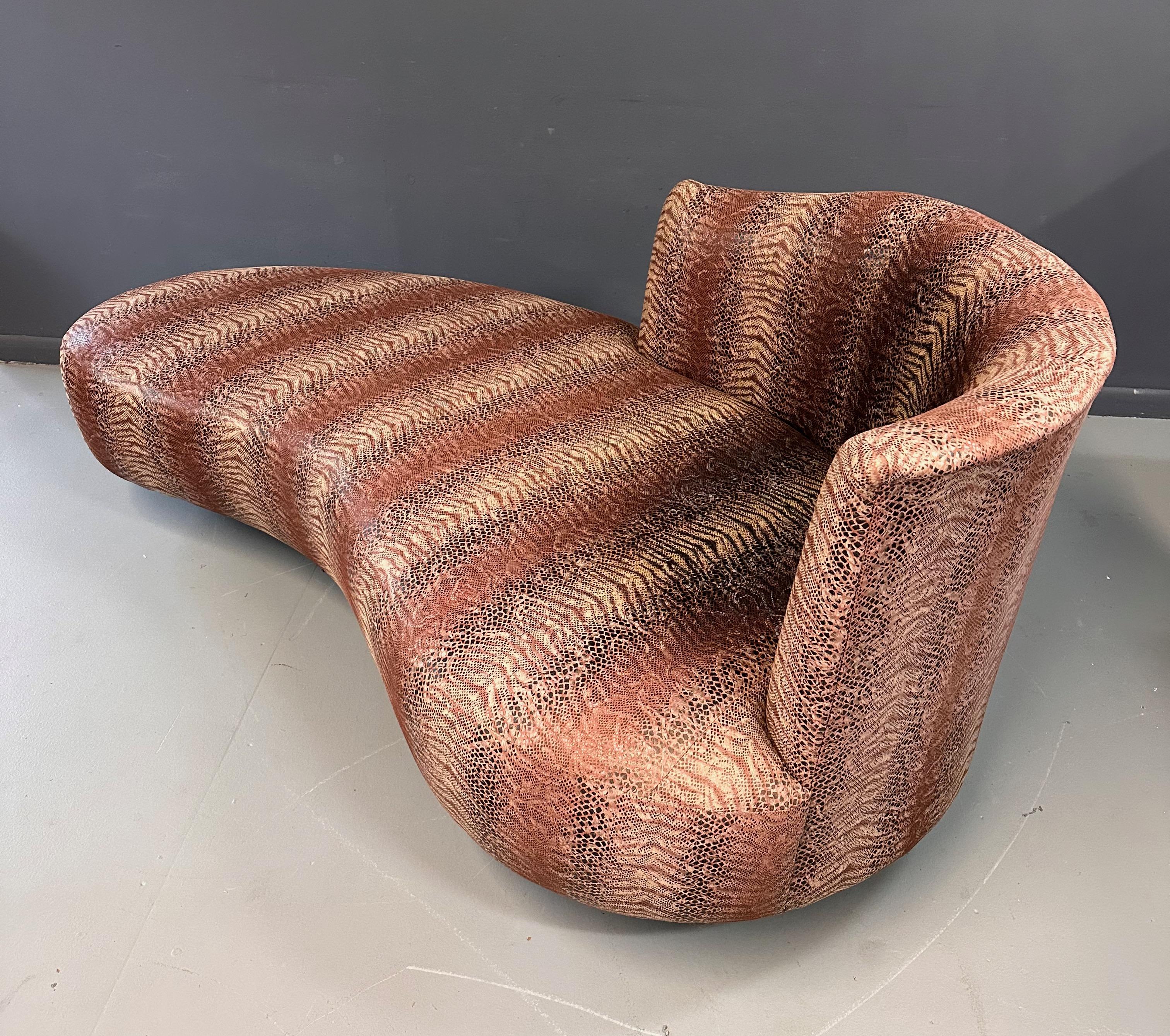 Curvaceous Chaise/ Sofa in the Style of Weiman in a Faux Snakeskin Midcentury For Sale 2