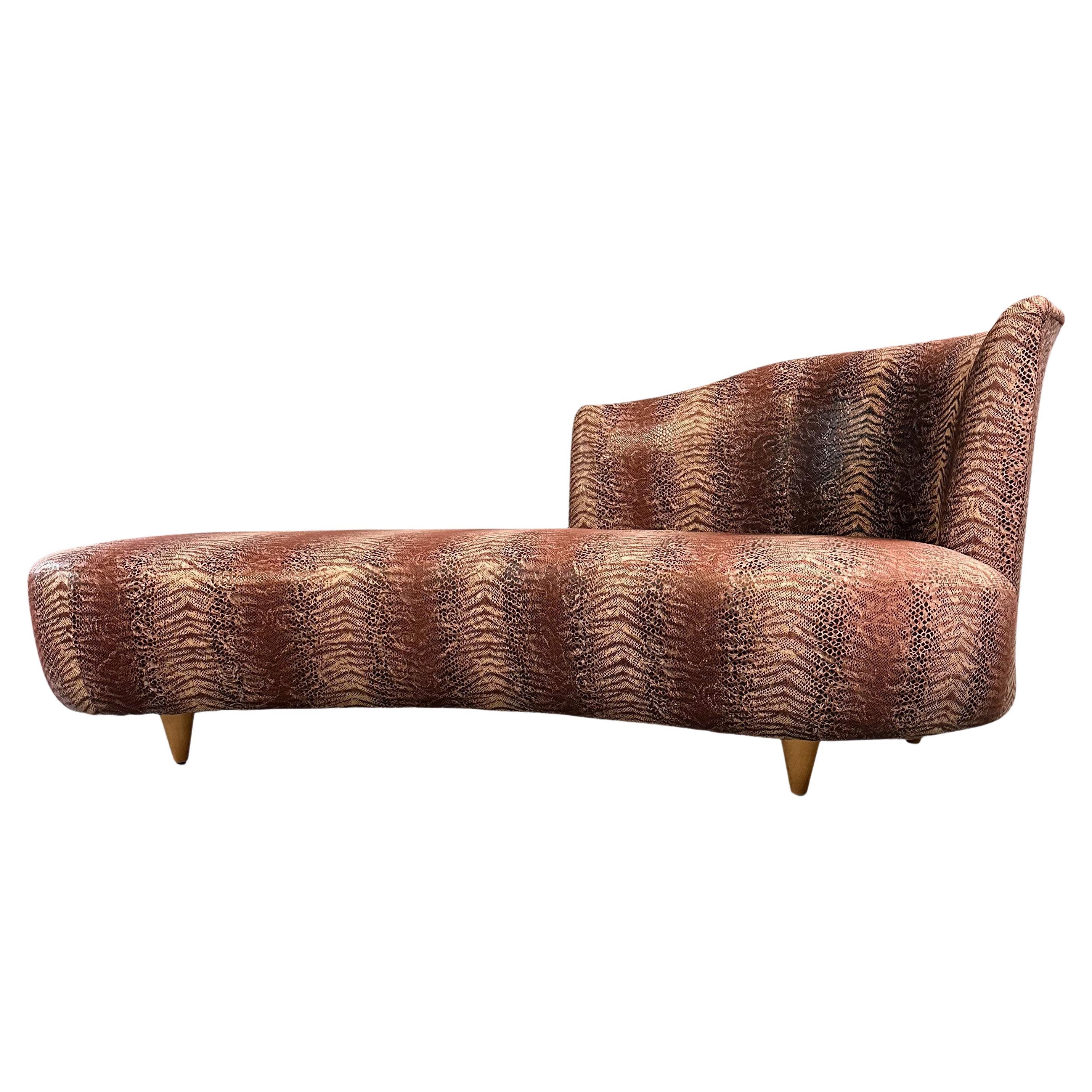  Curvaceous Chaise/ Sofa in the Style of Weiman in a Faux Snakeskin Midcentury For Sale