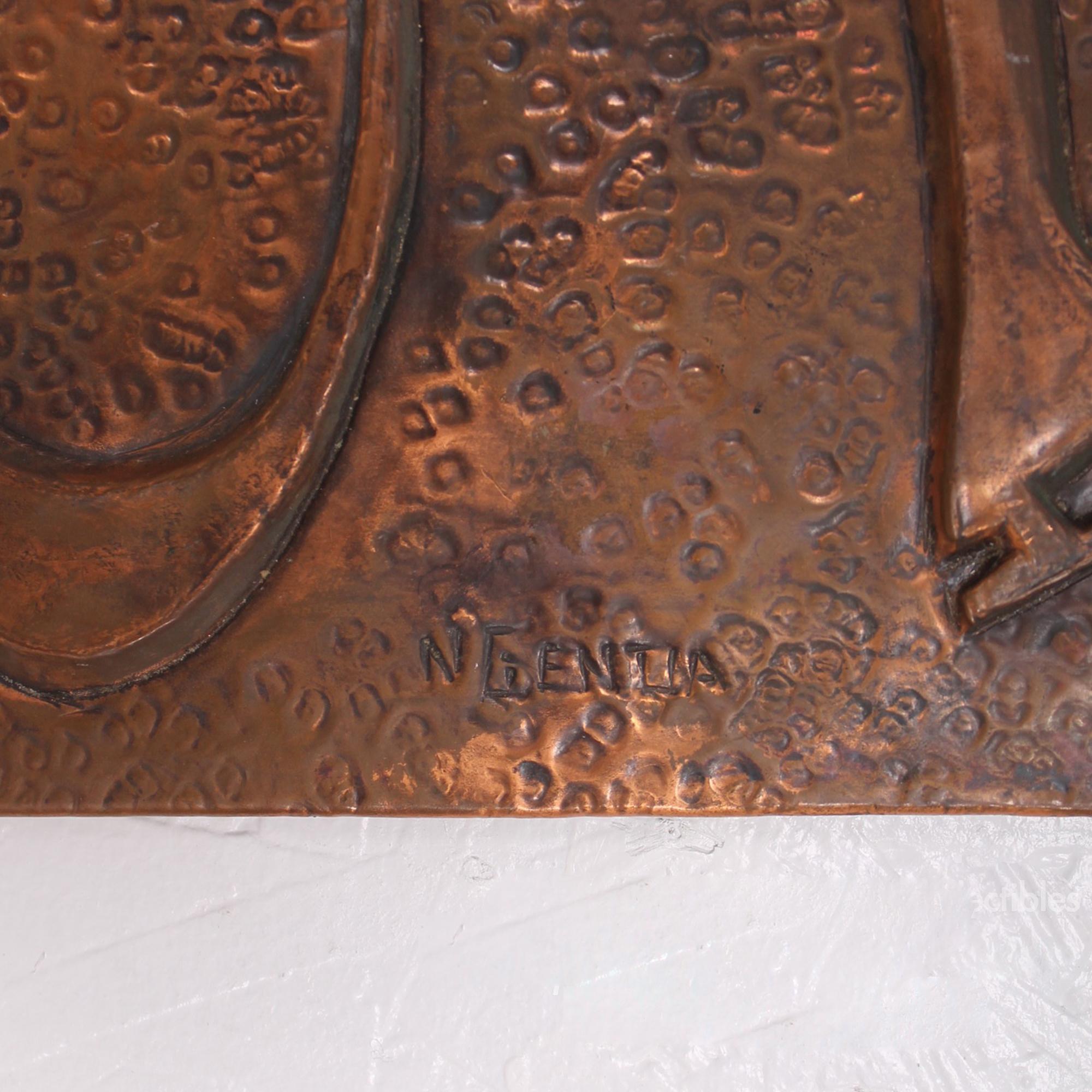 Unknown Curvaceous Enamel Wall Art Modern Abstract Metal Artwork in Hand-Hammered Copper