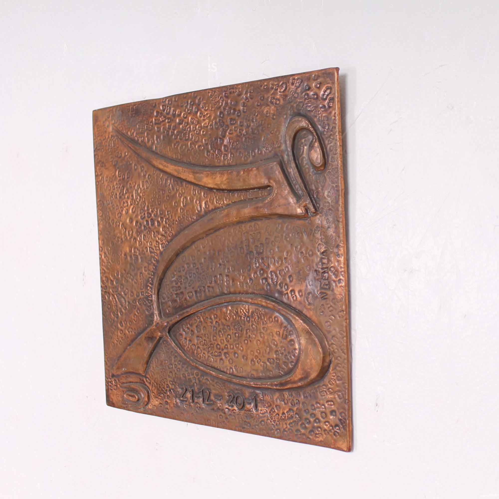 Curvaceous Enamel Wall Art Modern Abstract Metal Artwork in Hand-Hammered Copper In Good Condition In Chula Vista, CA