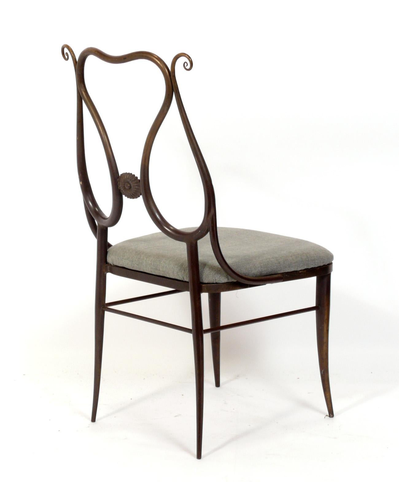 Curvaceous Italian Brass or Bronze Dining Chairs Set of Six  In Distressed Condition For Sale In Atlanta, GA