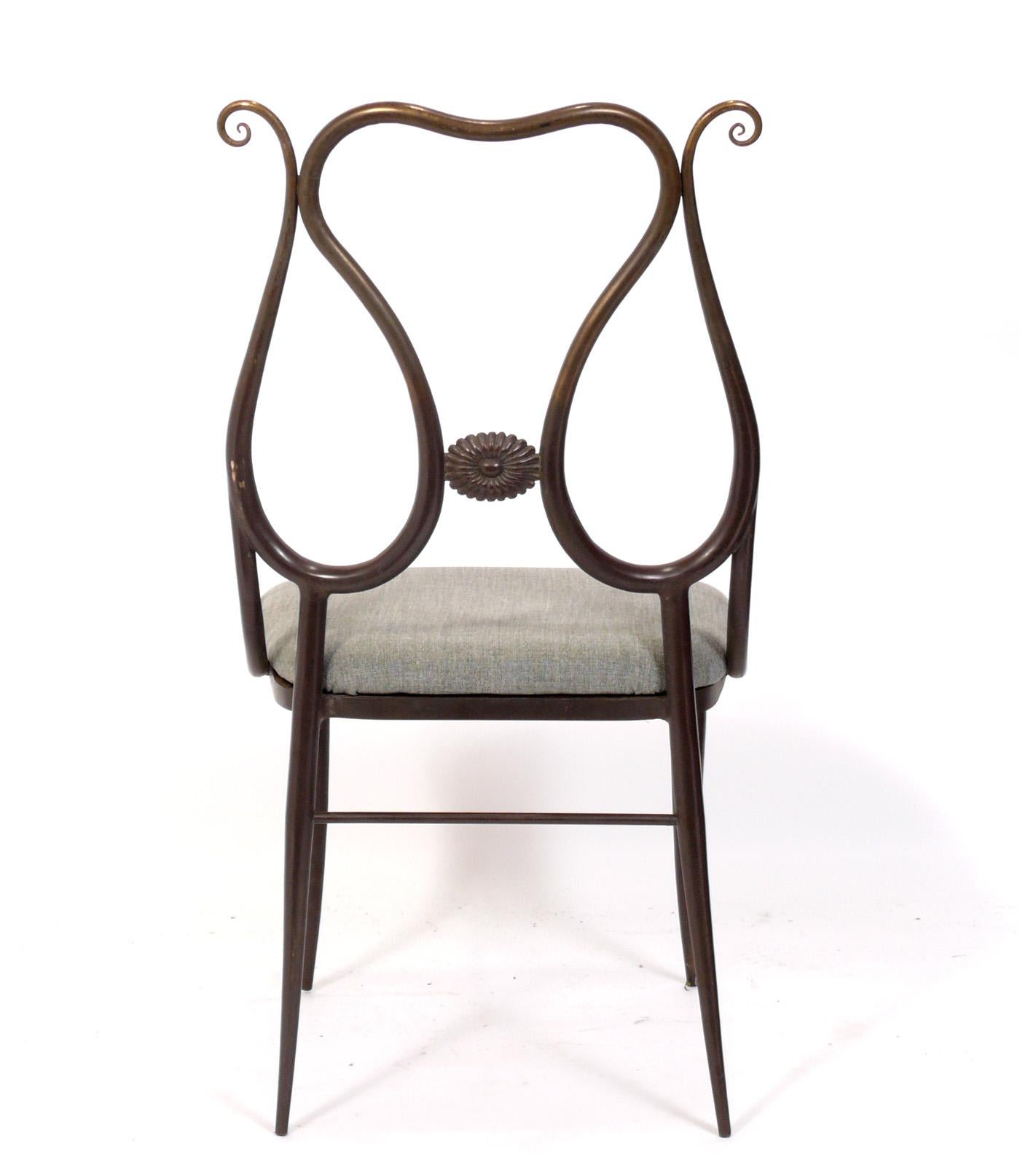 Mid-20th Century Curvaceous Italian Brass or Bronze Dining Chairs Set of Six  For Sale
