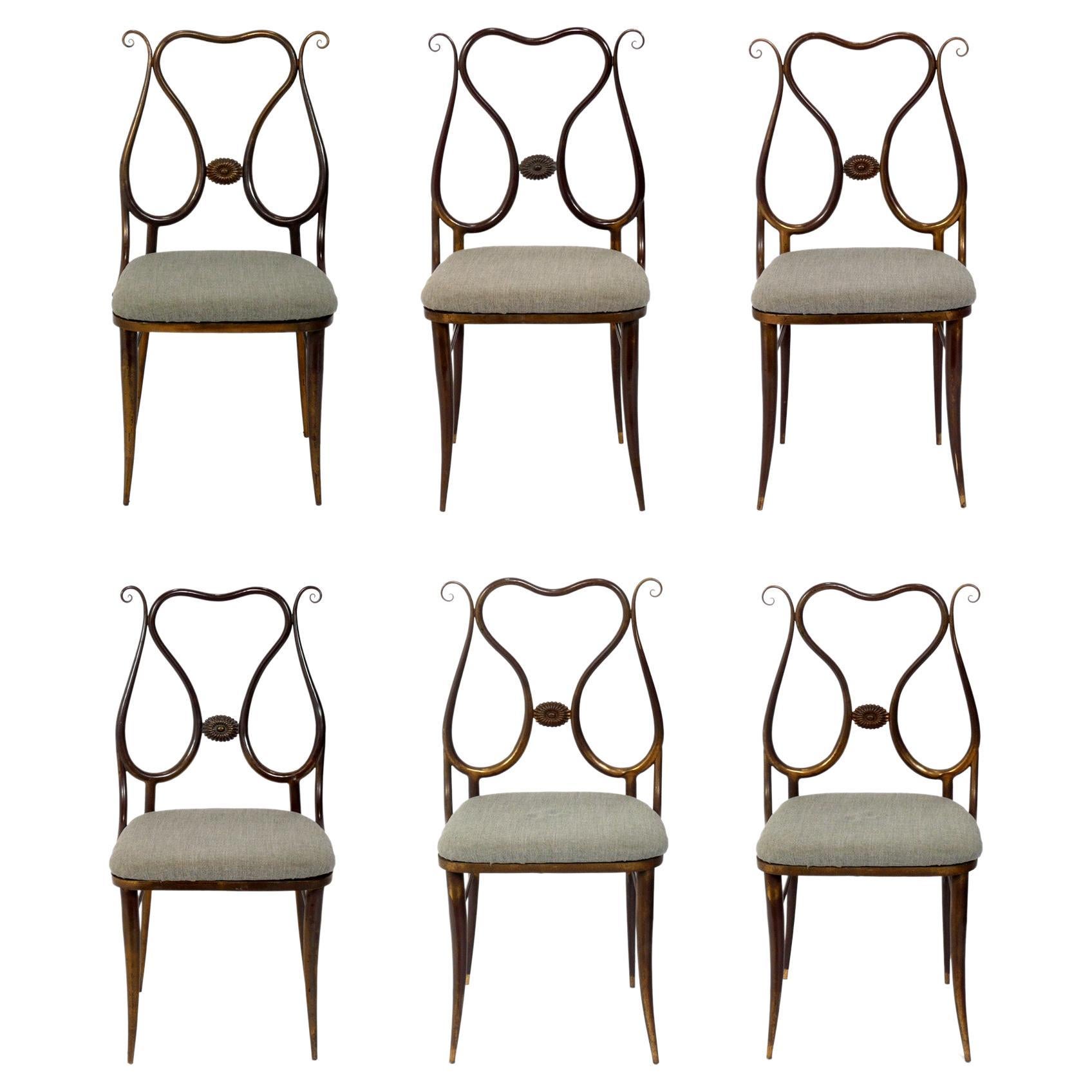 Curvaceous Italian Brass or Bronze Dining Chairs Set of Six  For Sale