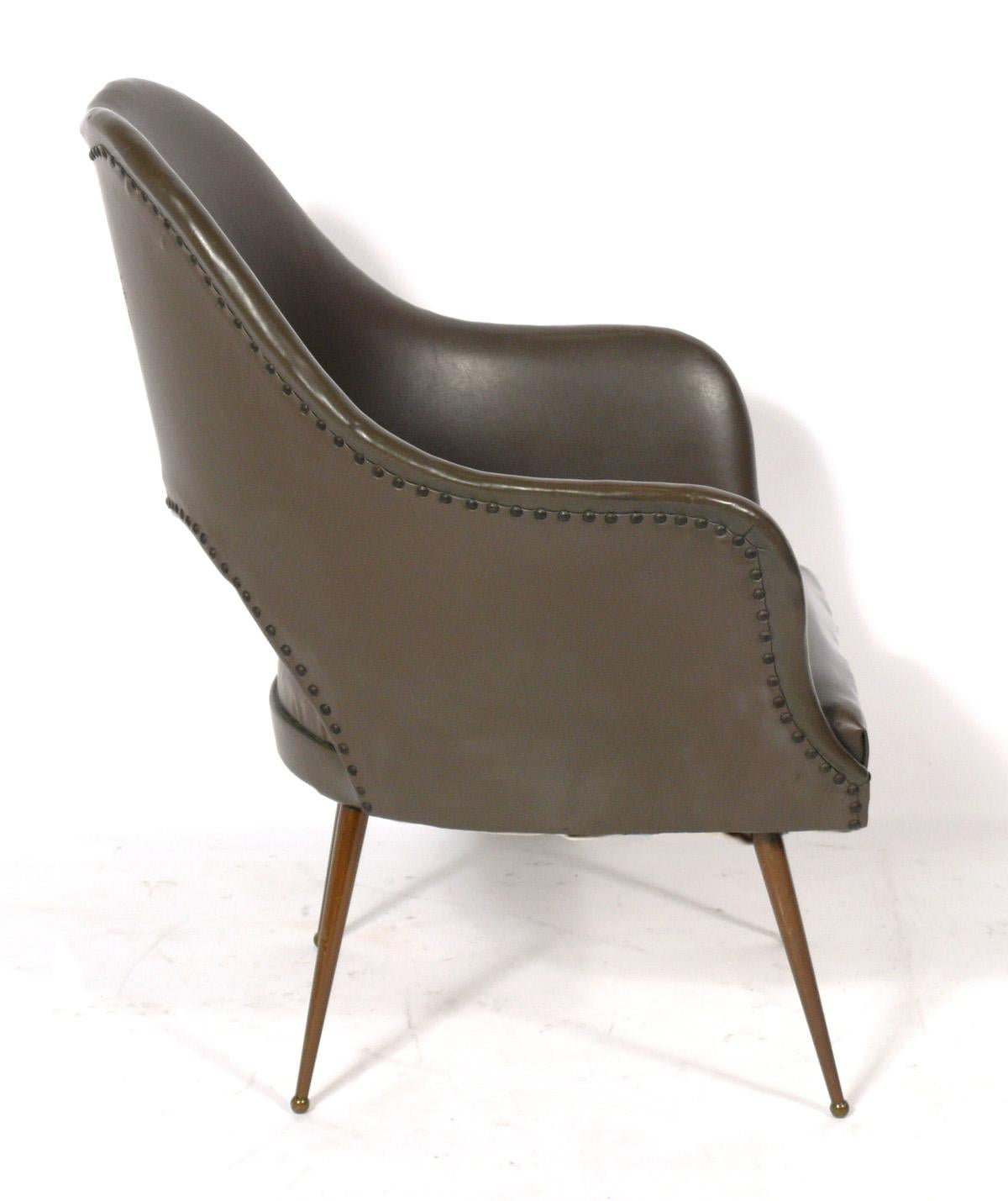 Plated Curvaceous Italian Mid Century Lounge Chair For Sale