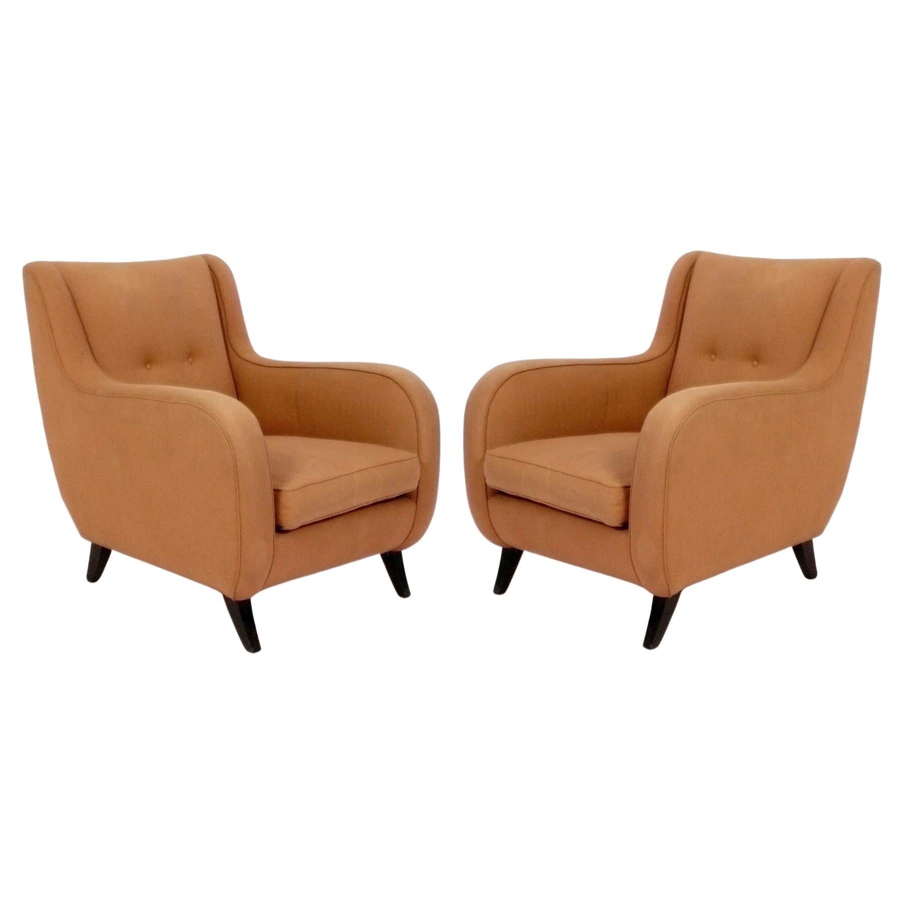 Curvaceous Mid Century Lounge Chairs Reupholstered in Your Fabric Modern Pair