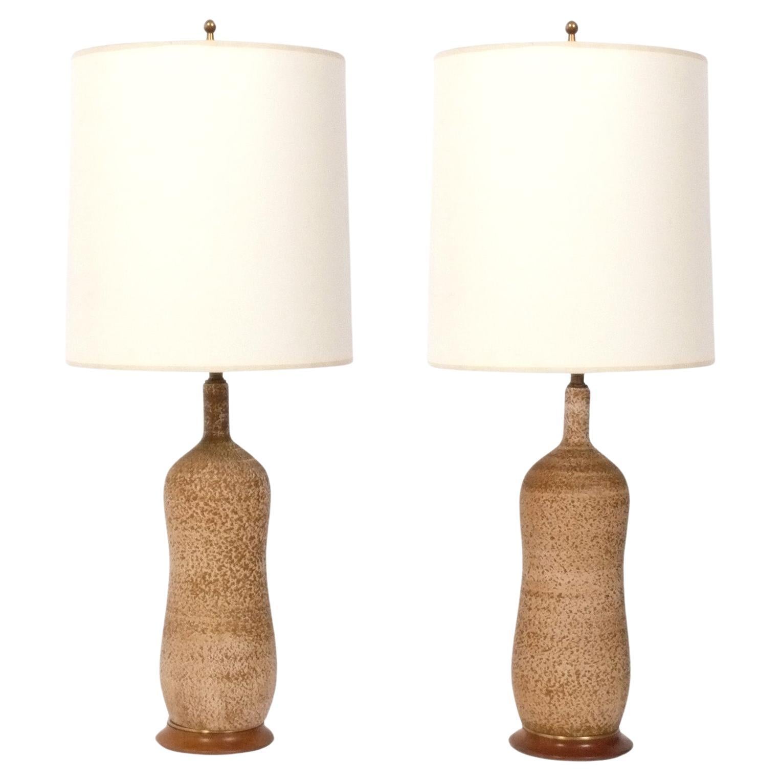 Curvaceous Mid Century Modern Pottery Lamps circa 1950s