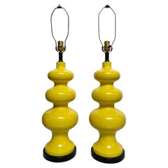 Curvaceous Pair of Ceramic Large Bright Yellow Table Lamps Mid Century Curvaceous Pair of Ceramic Large Bright Yellow Table Lamps Mid Century