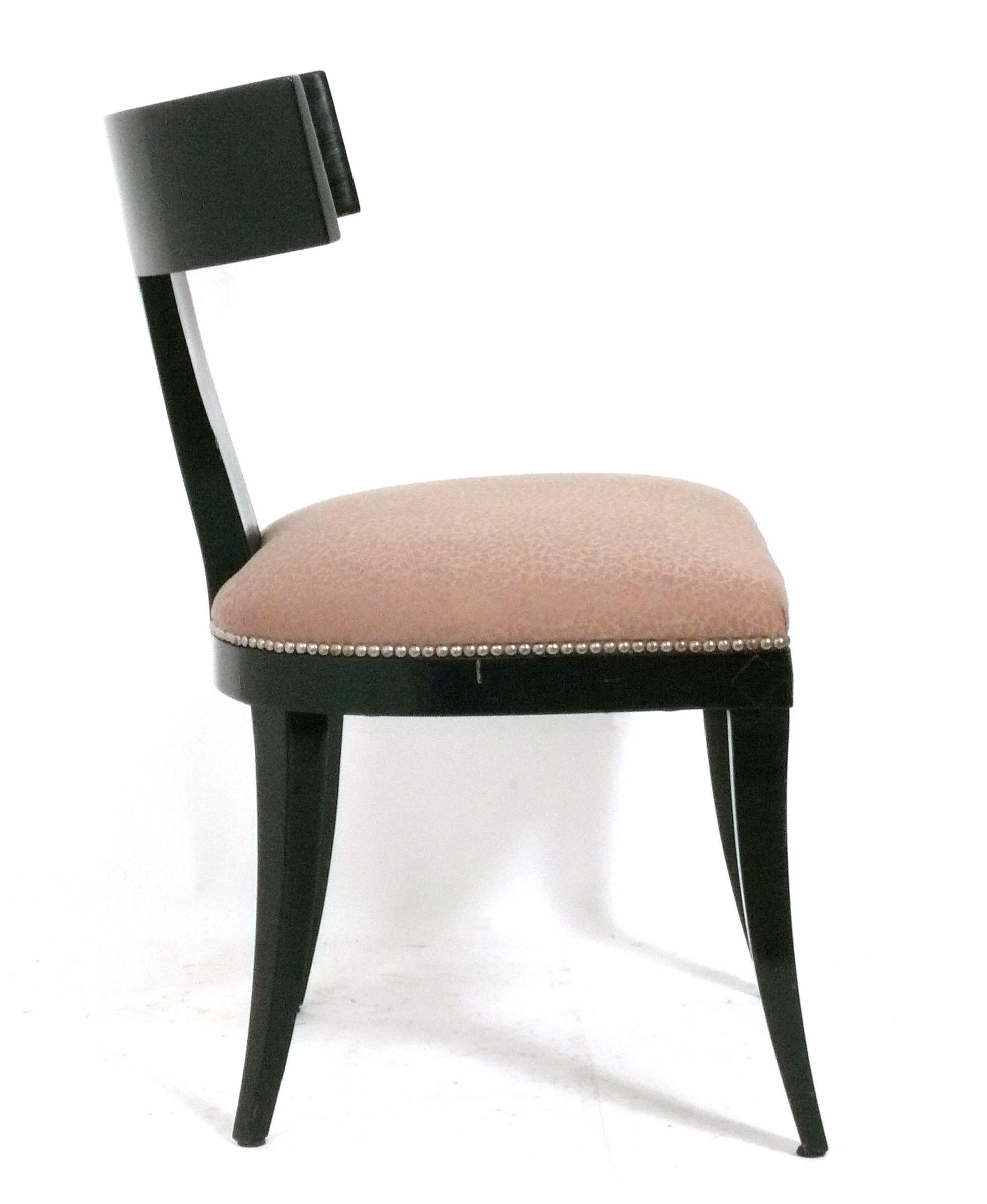 Hollywood Regency Curvaceous T Back Black Lacquer Klismos Dining Chairs Set of Four For Sale