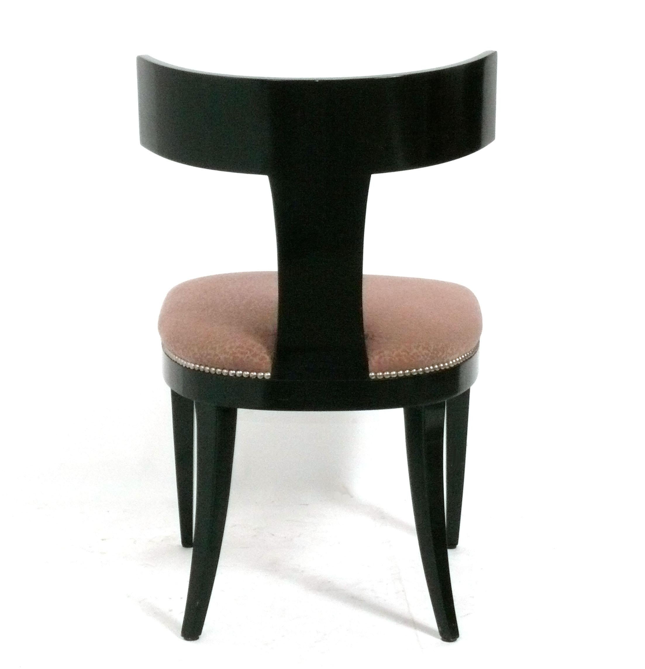 Lacquered Curvaceous T Back Black Lacquer Klismos Dining Chairs Set of Four For Sale