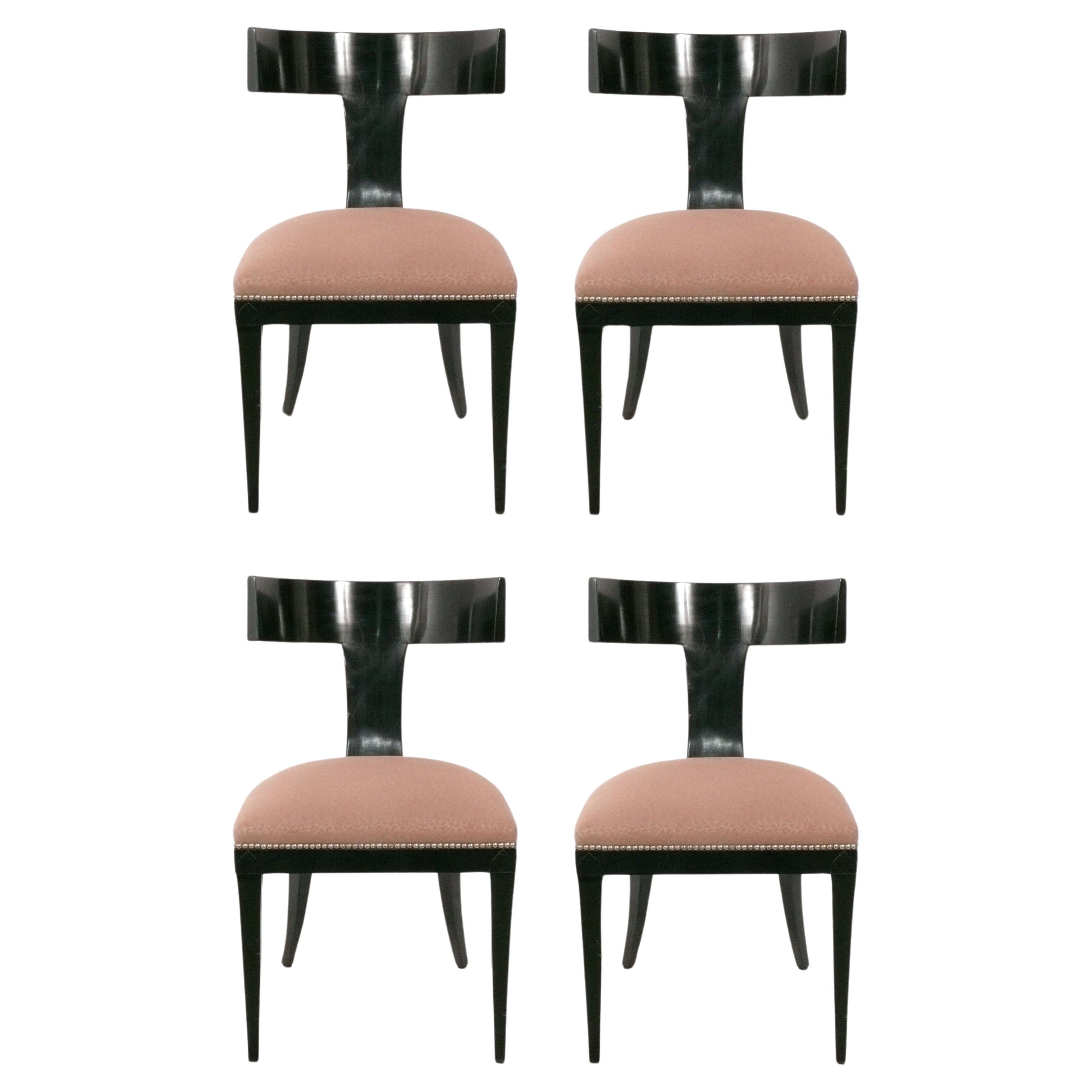Curvaceous T Back Black Lacquer Klismos Dining Chairs Set of Four