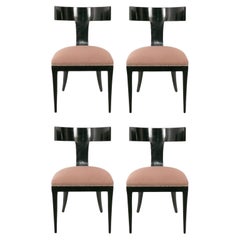 Curvaceous T Back Black Lacquer Klismos Dining Chairs Set of Four