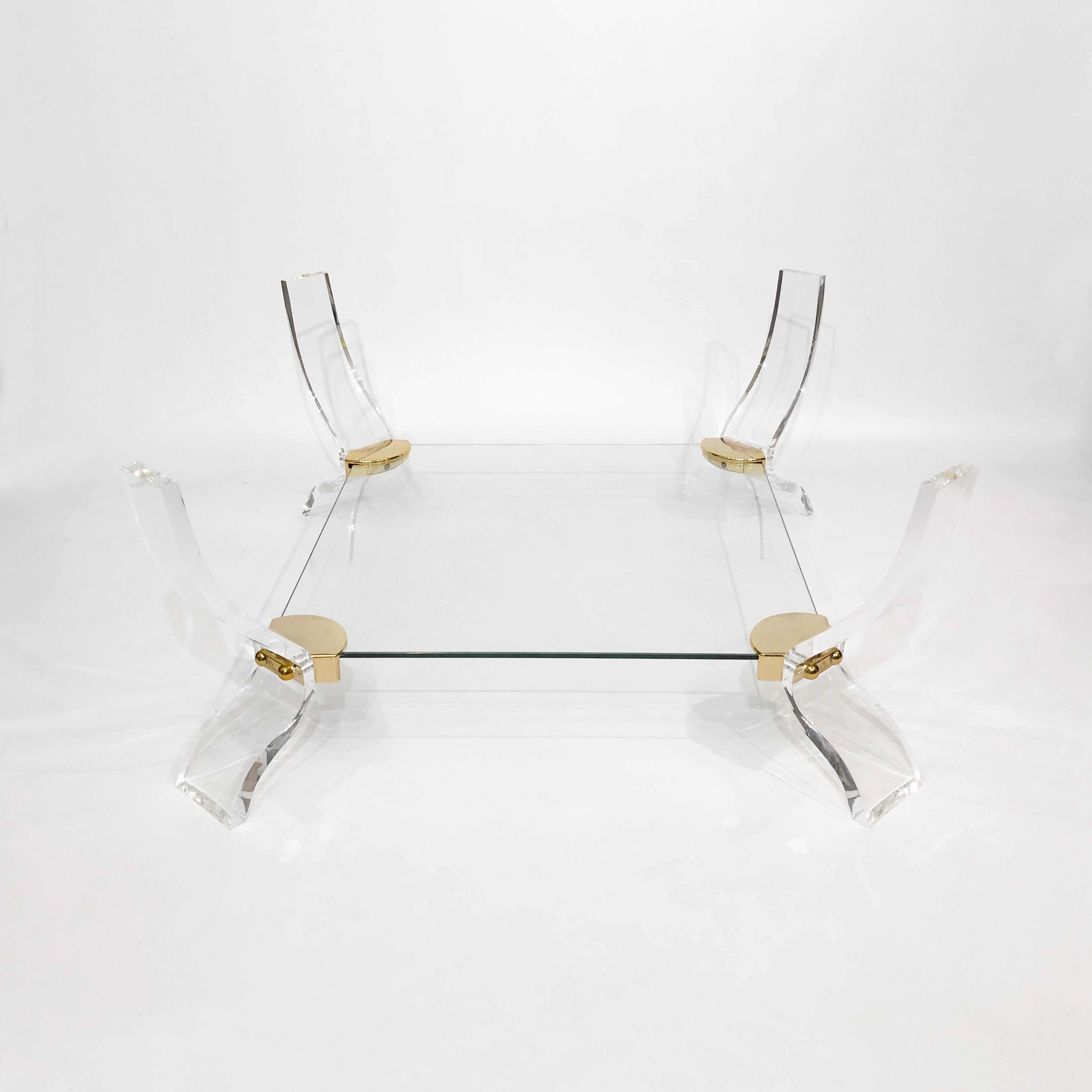 Lucite Glass brass Coffee Table 1980s Midcentury Charles Hollis Jones 1970s 80s  For Sale 2