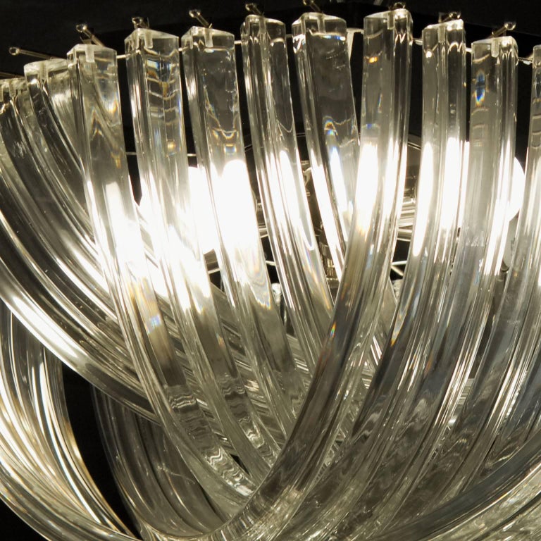 Curvati Murano Chandelier, Clear Crystal Triedri, New Hardware, four available For Sale 2