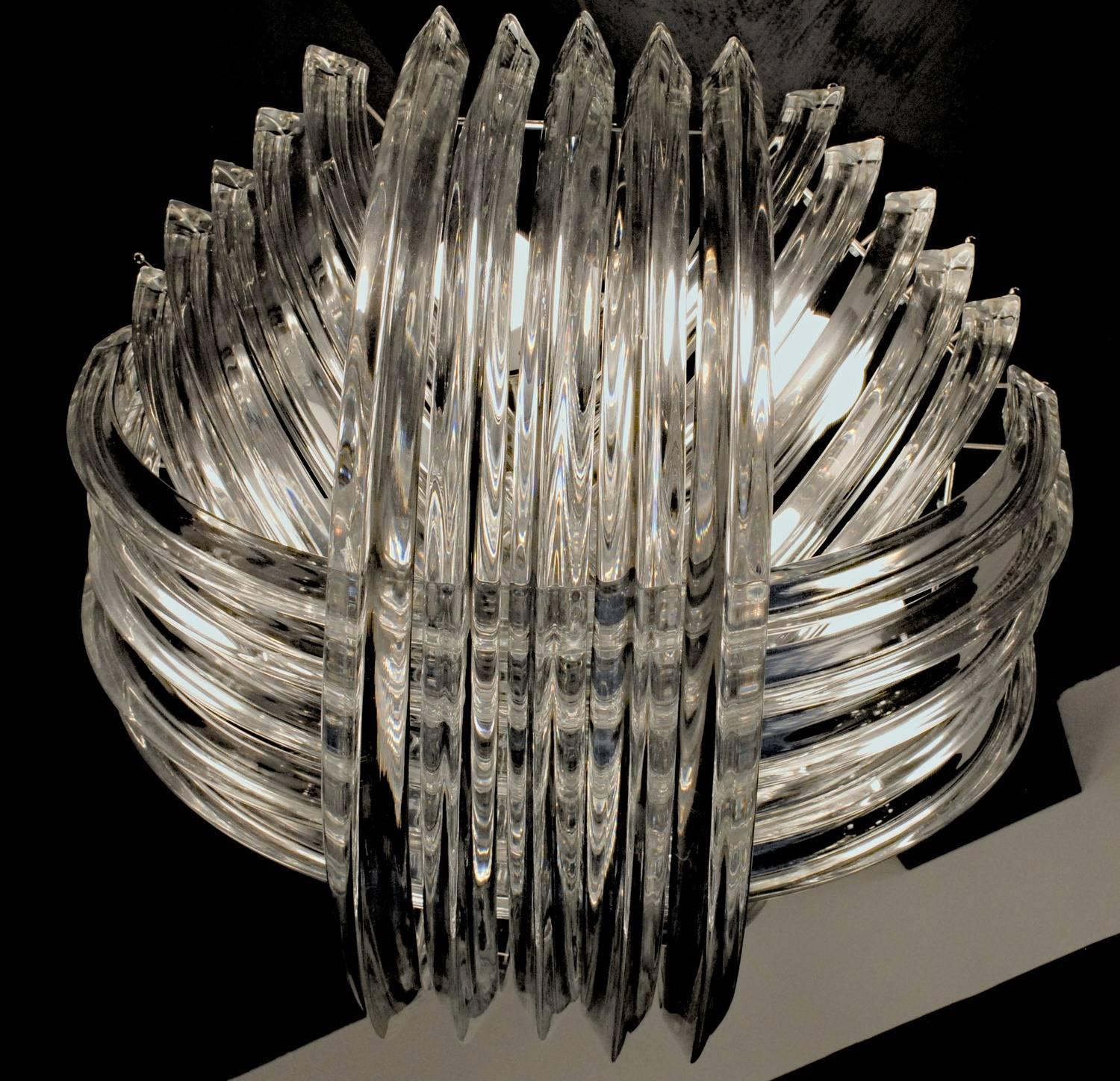 Hand-Crafted Curvati Murano Chandelier, Clear Crystal Triedri, New Hardware, four available