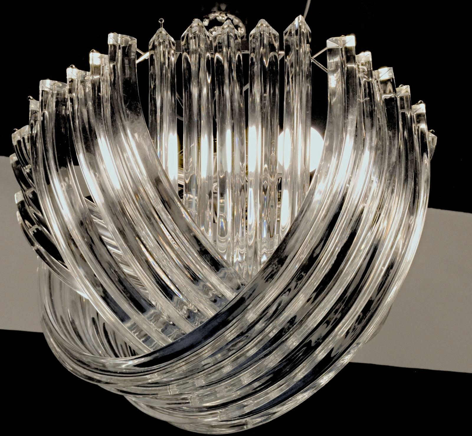 20th Century Curvati Murano Chandelier, Clear Crystal Triedri, New Hardware, four available