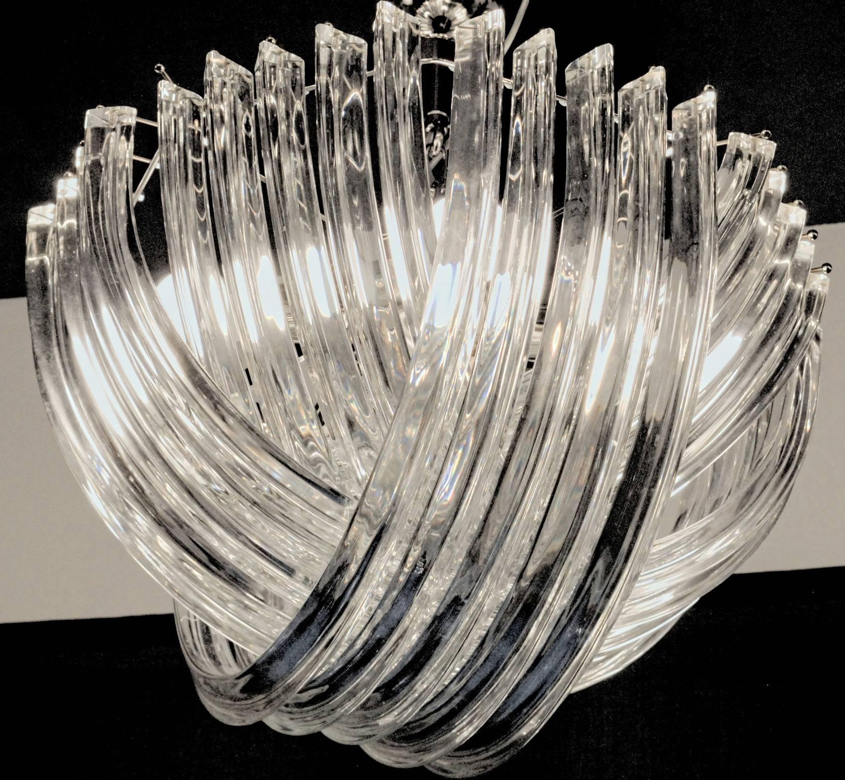 Murano Glass Curvati Murano Chandelier, Clear Crystal Triedri, New Hardware, four available
