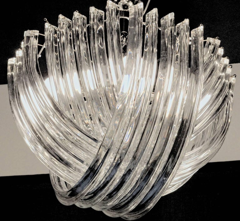 Murano Glass Curvati Murano Chandelier, Clear Crystal Triedri, New Hardware, four available For Sale