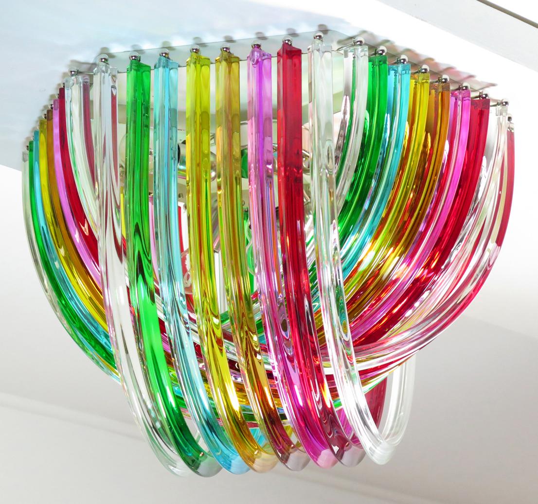 Curvati Rainbow Ceiling Light, Multicolored Triedri, 24 Murano Glasses 4