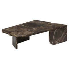 Curve Center table in Emperador Marble and Natural Oak side table
