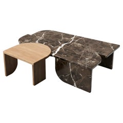 Curve Center table in Emperador Marble and Natural Oak side table