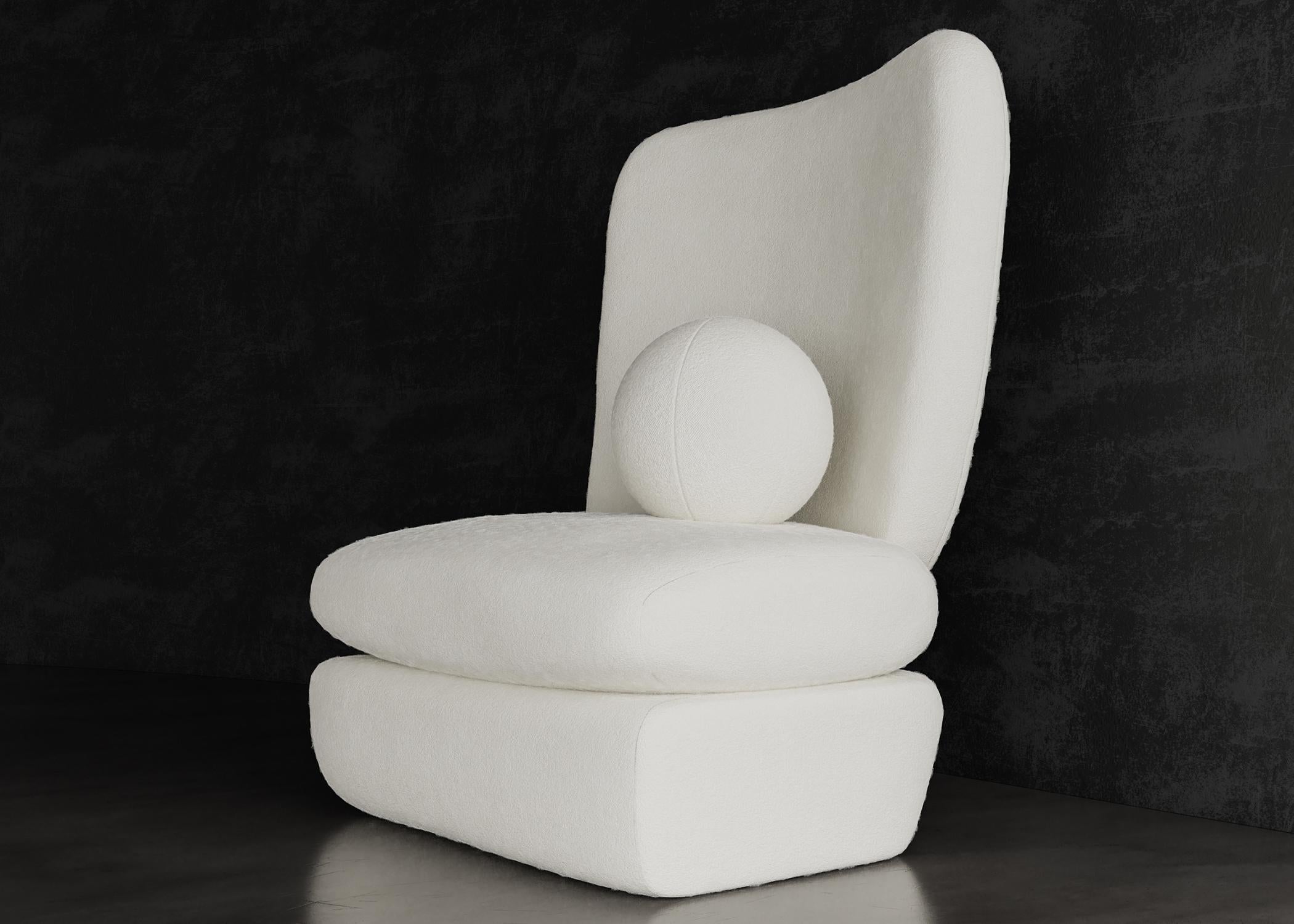 CURVE CHAIR - Modern Layered Asymmetrical Chair in Curly Lamb Boucle

The Curve Chair features layered asymmetrical design elements that are both sophisticated and simple. The unbalanced tension works beautifully together to make a minimal and