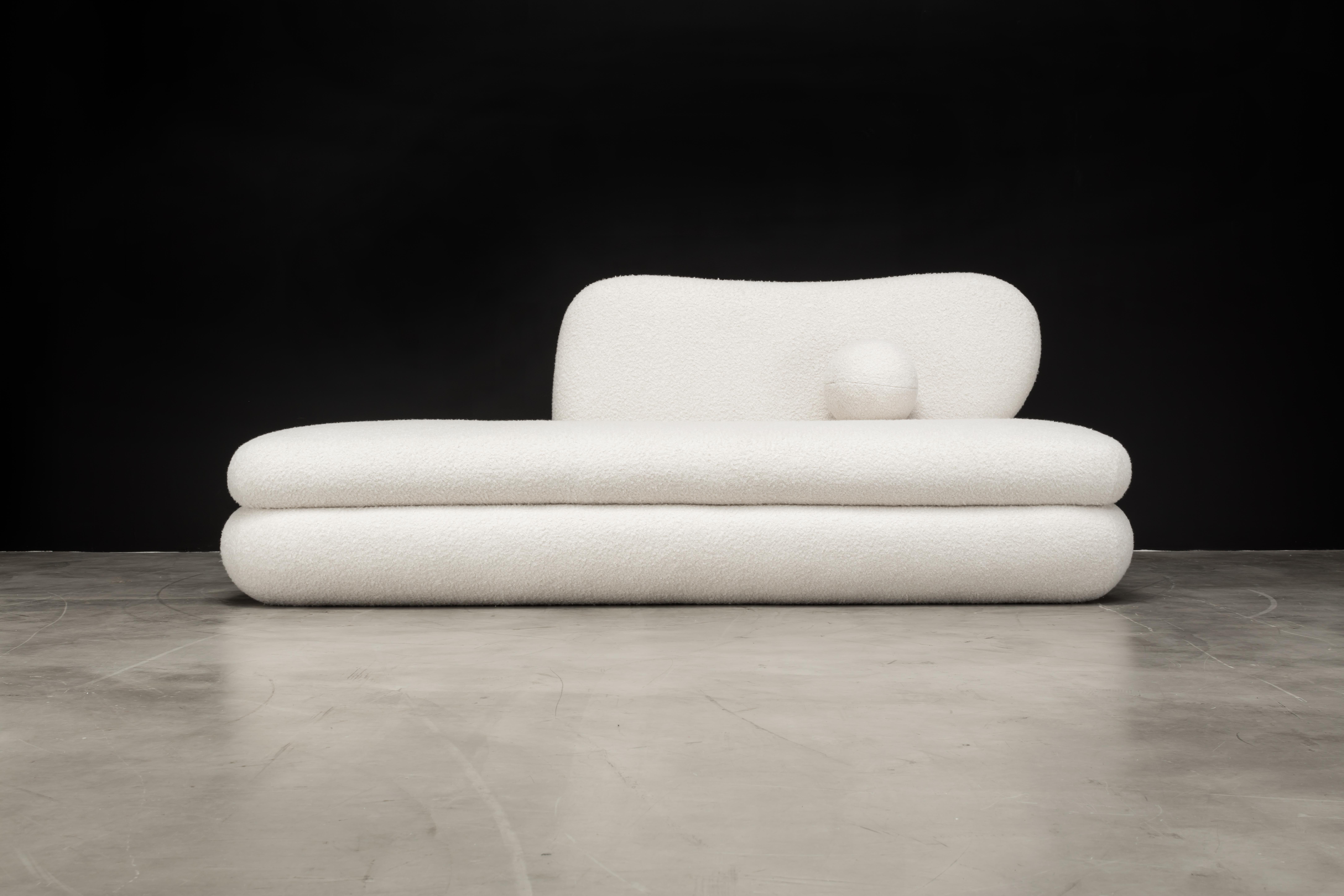 CURVE CHAISE - Modern Layered Asymmetrical Chaise in Cream Boucle

The Curve Chaise features layered asymmetrical design elements that are both sophisticated and simple. The unbalanced tension works beautifully together to make a minimal and elegant