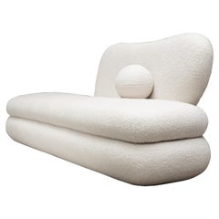 Curve Chaise, Modern Layered Asymmetrical Chaise in Cream Boucle