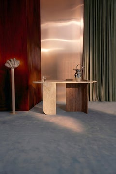 Curve Console in Travertine and Natural Walnut wood