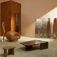 Curve center table in Travertine marble