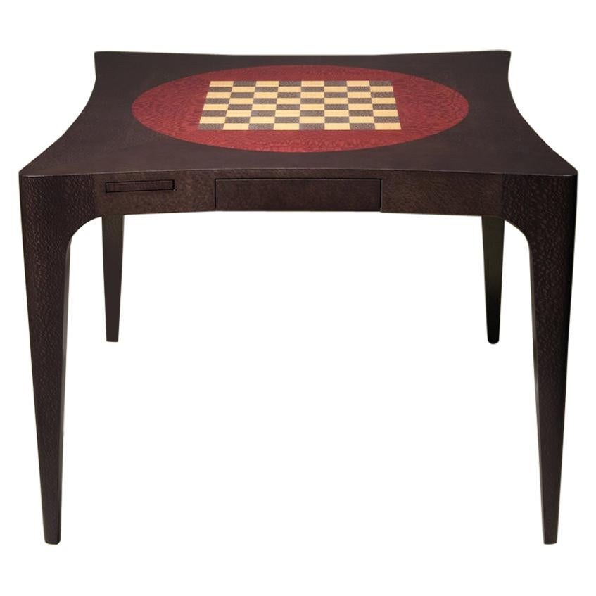 Dama Contemporary and Customizable Card Table with Inserted Marketed Chessboard  For Sale