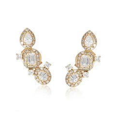 0.85ctw Fancy Diamond 14K Gold Climber Earrings
