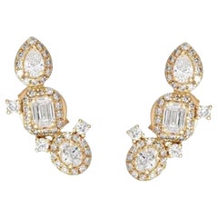 0.85ctw Fancy Diamond 14K Gold Climber Earrings
