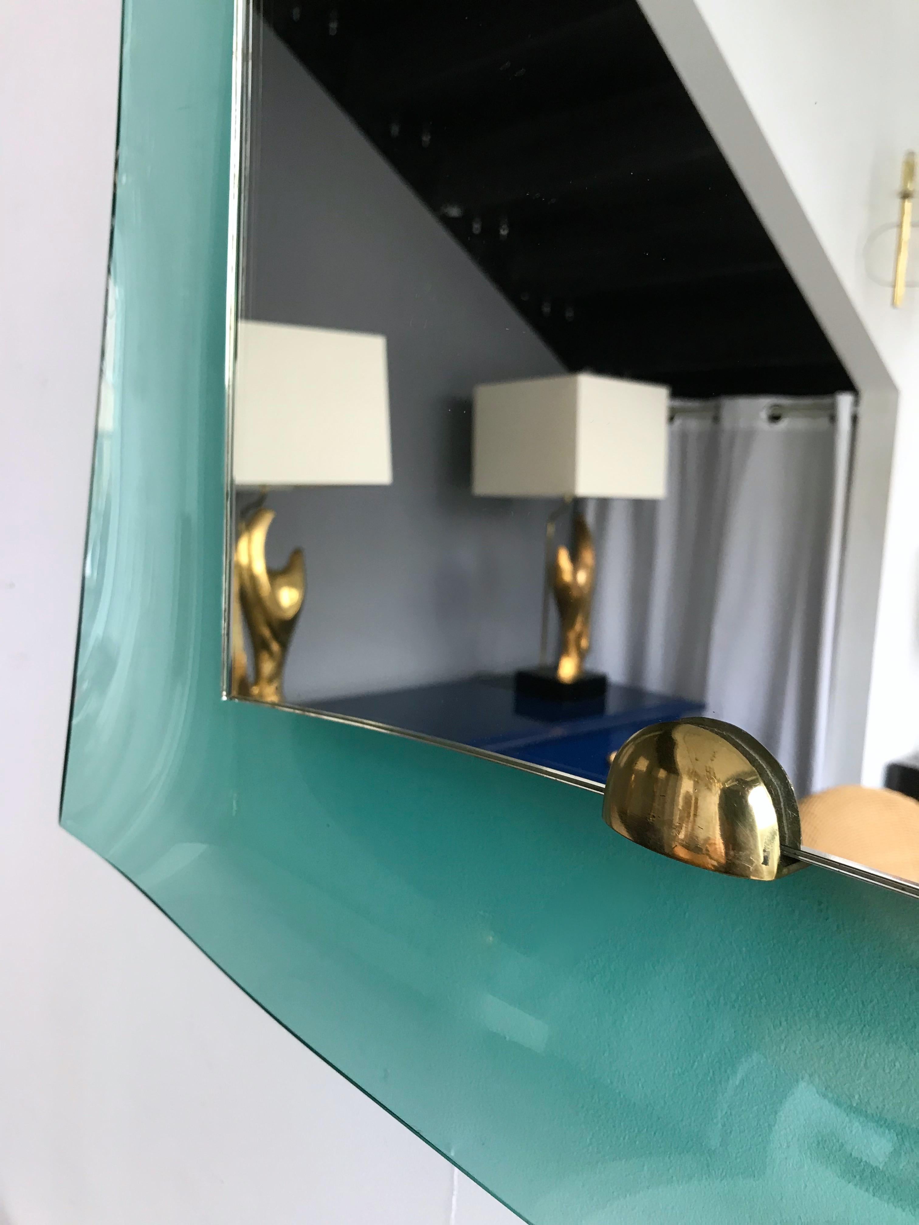 Mid-Century Modern Curve Glass Brass Mirror by Cristal Art, 1960s