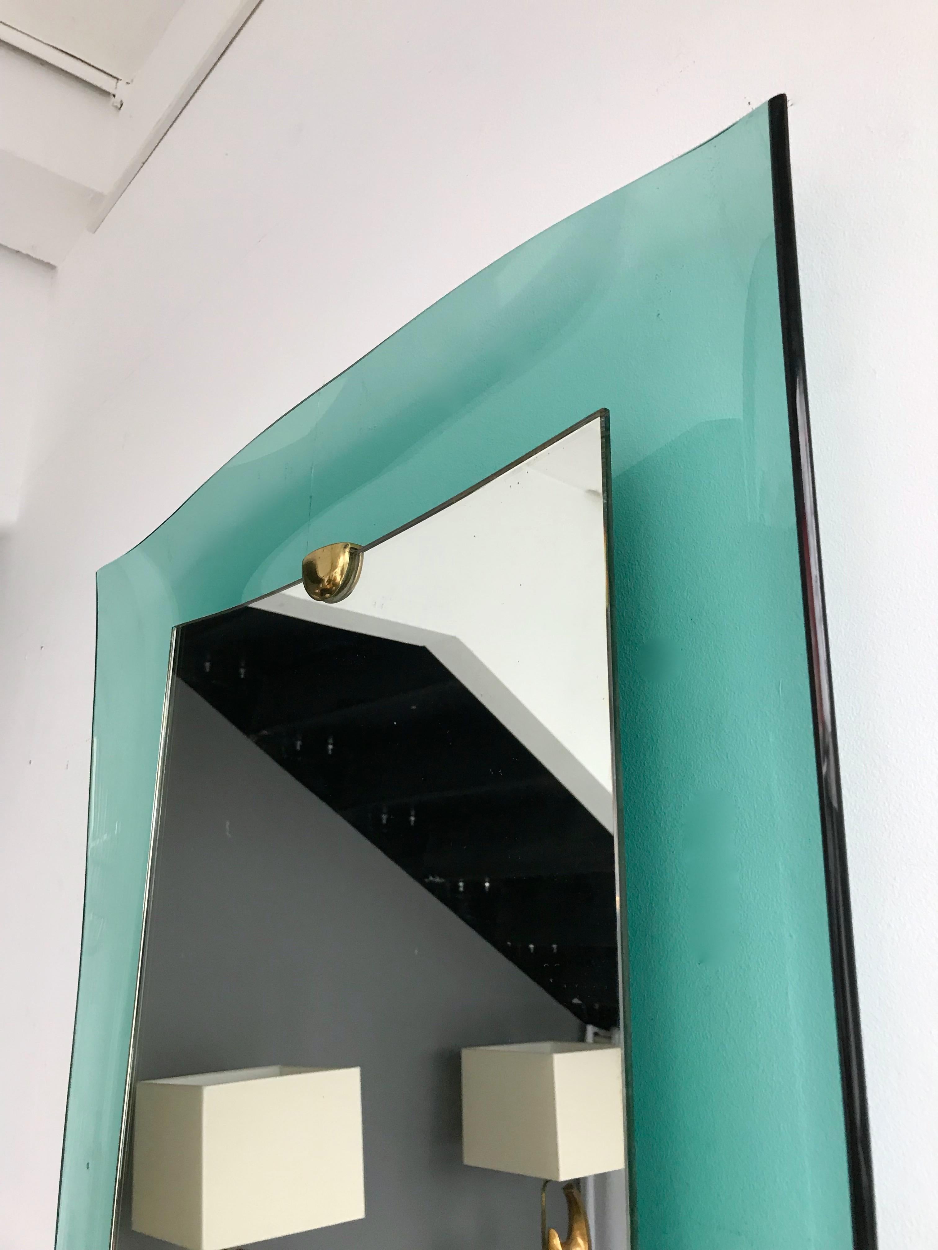 Curve Glass Brass Mirror by Cristal Art, 1960s In Good Condition In SAINT-OUEN, FR
