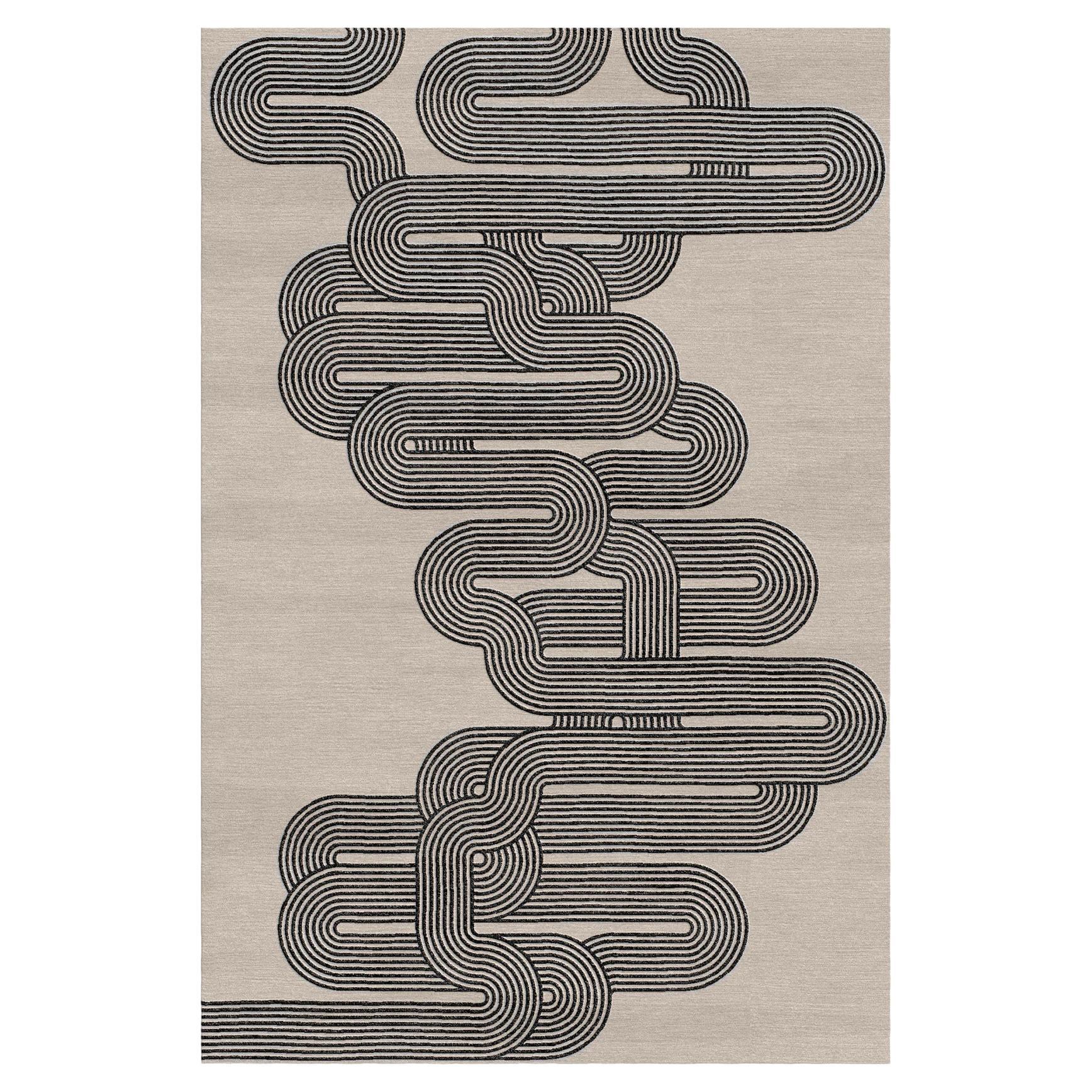 Curve Hand-Tufted Mid-Century Style Beige Rug by Giulio Brambilla
