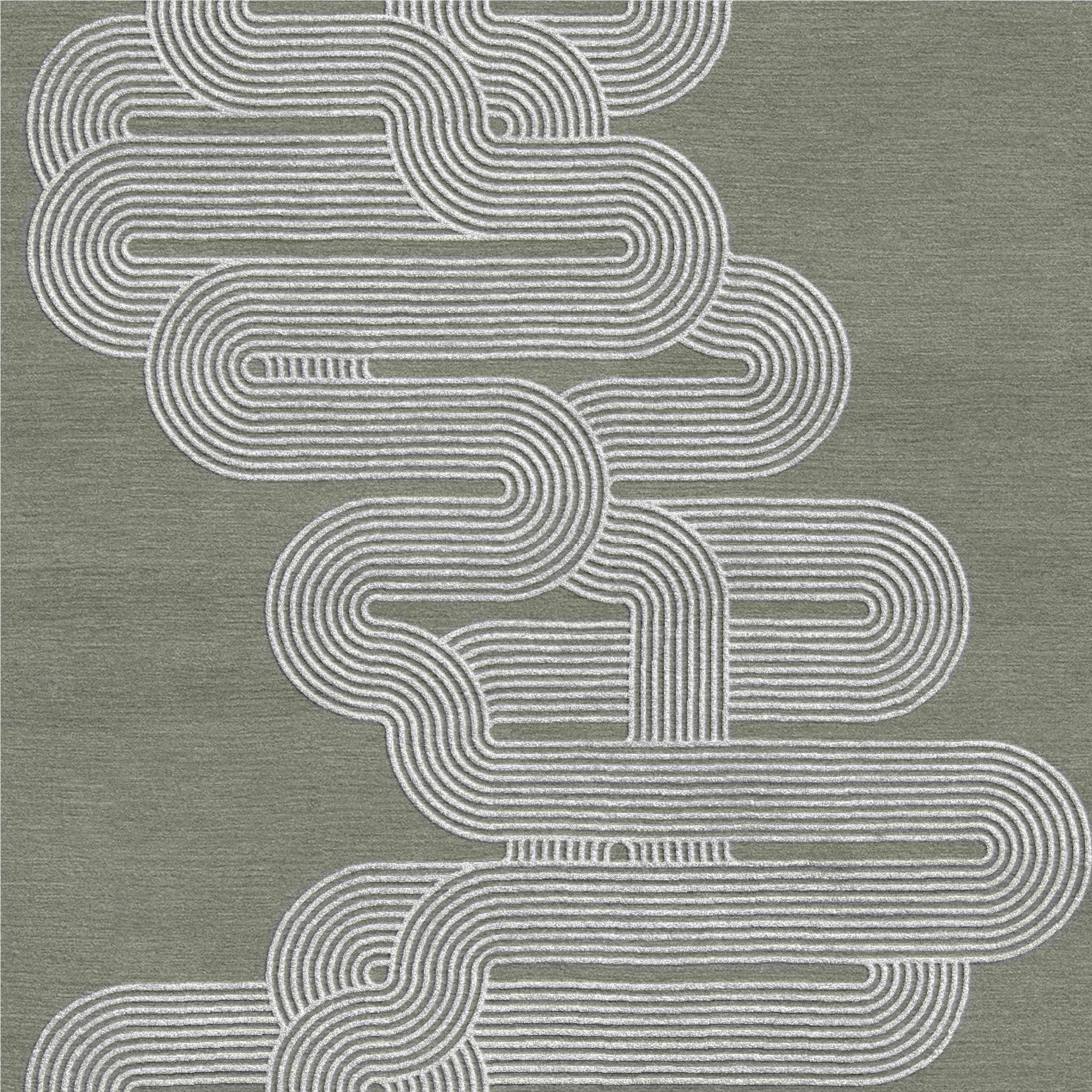 Mid-Century Modern Curve Hand-Tufted Mid-Century Style Green Rug by Giulio Brambilla For Sale