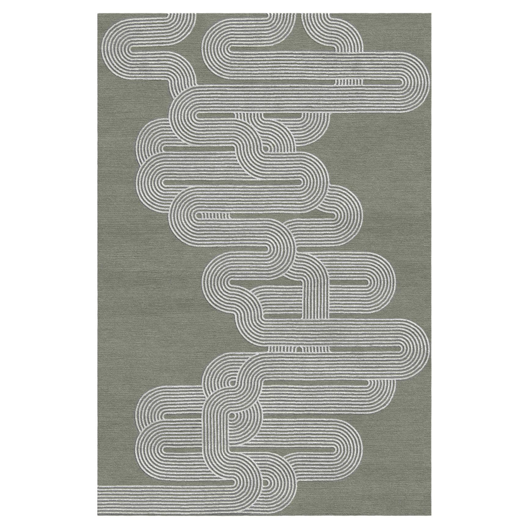 Curve Hand-Tufted Mid-Century Style Green Rug by Giulio Brambilla For Sale