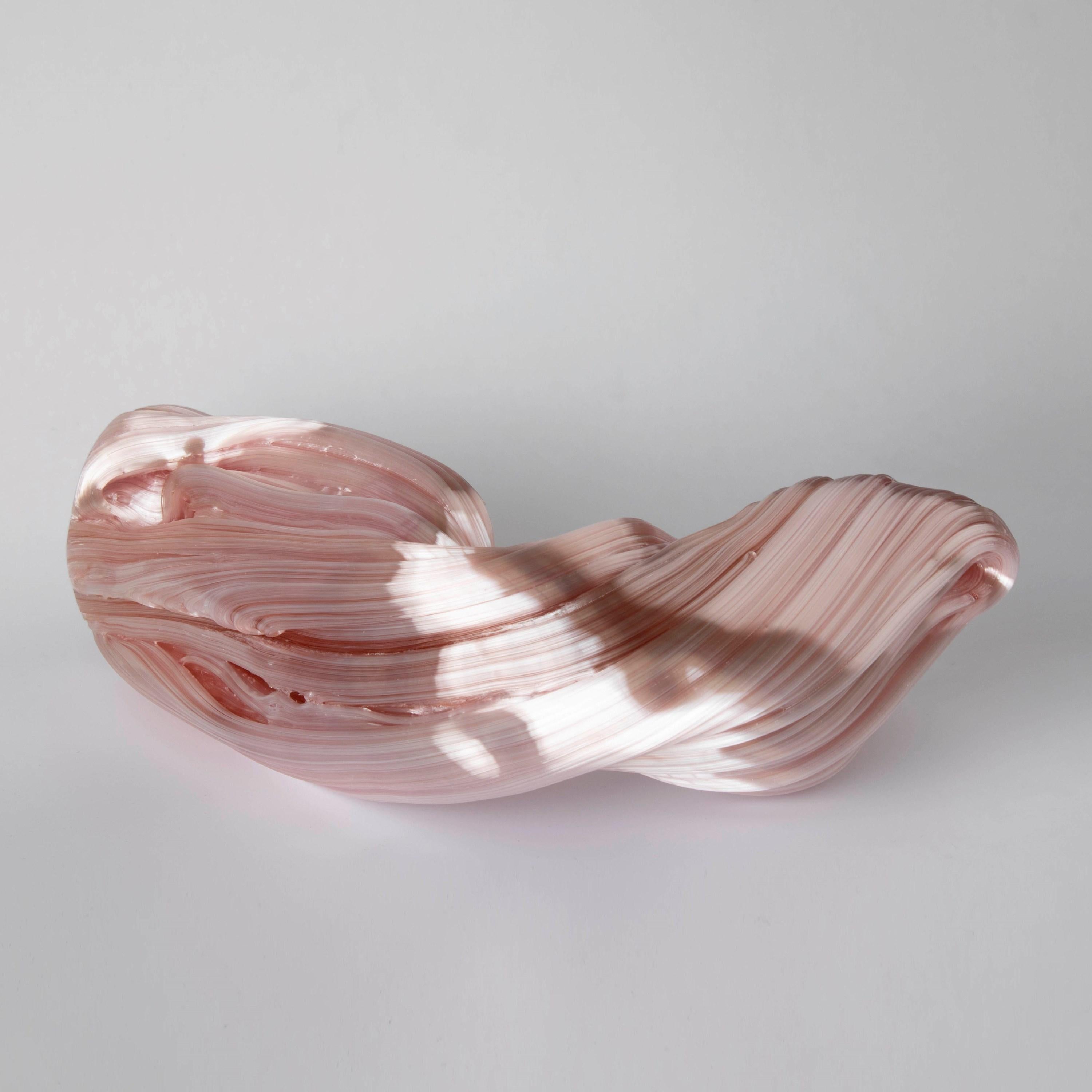 Organic Modern Curve in Coral, a Unique coral pink Glass Sculpture by Maria Bang Espersen