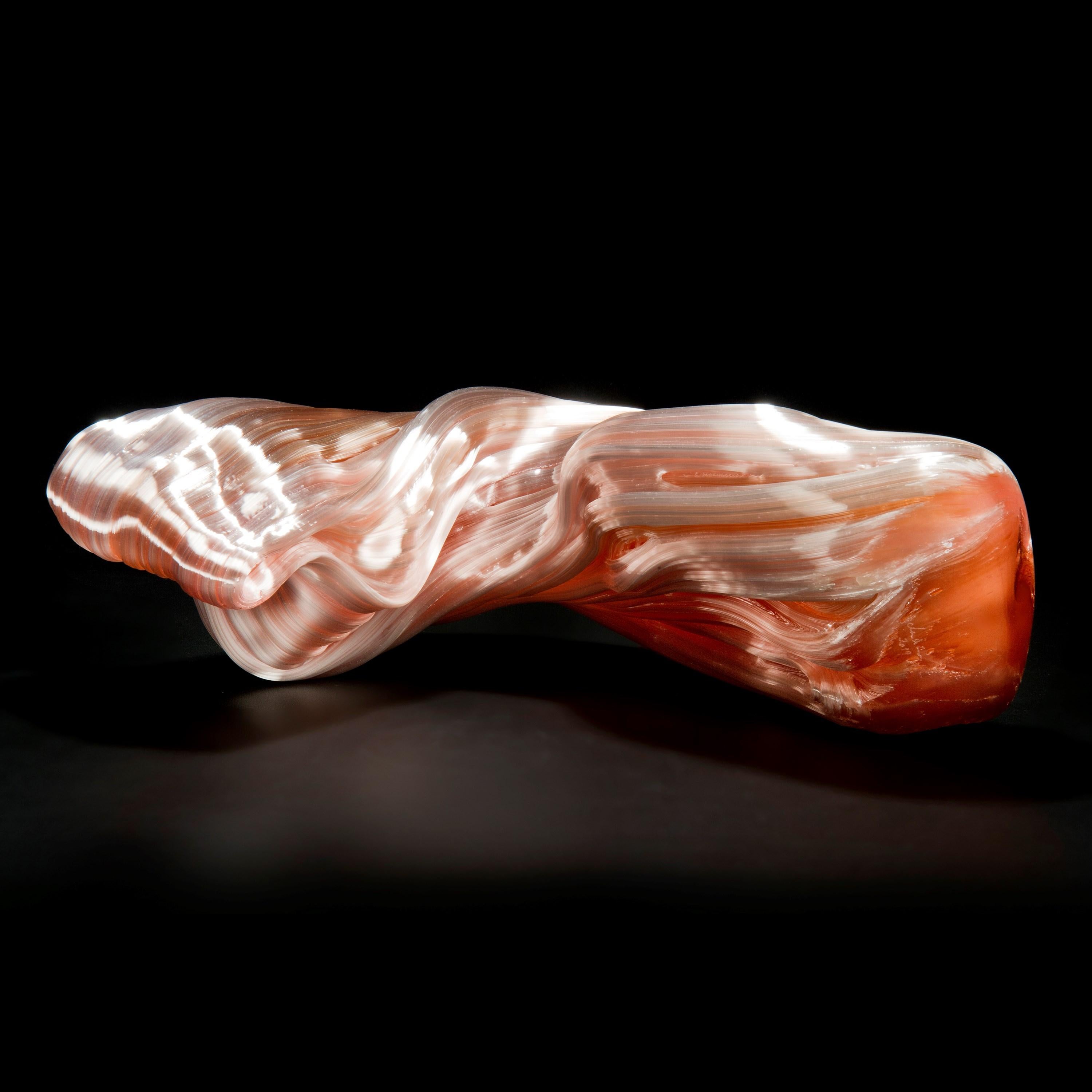 British Curve in Coral, a Unique coral pink Glass Sculpture by Maria Bang Espersen