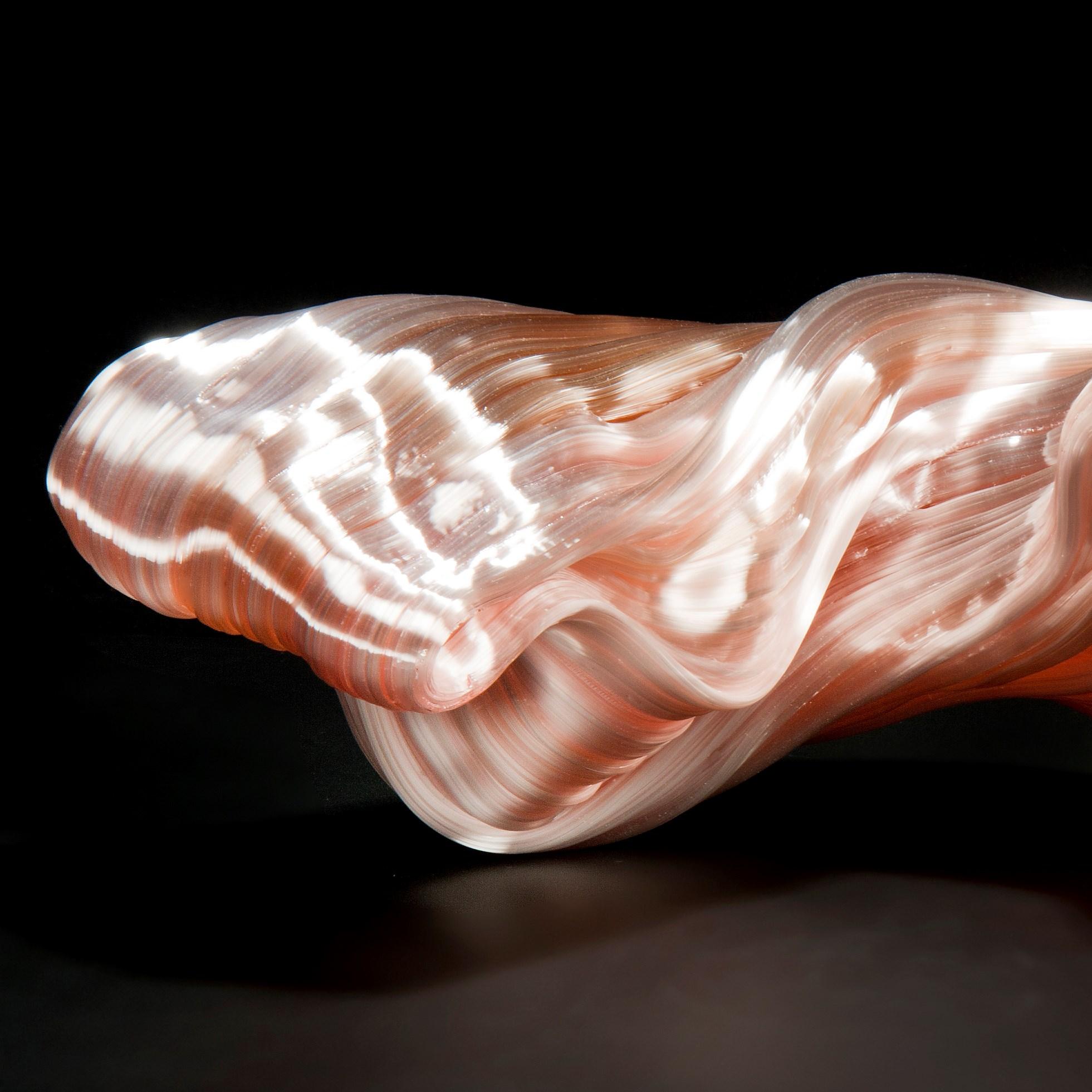 Hand-Crafted Curve in Coral, a Unique coral pink Glass Sculpture by Maria Bang Espersen
