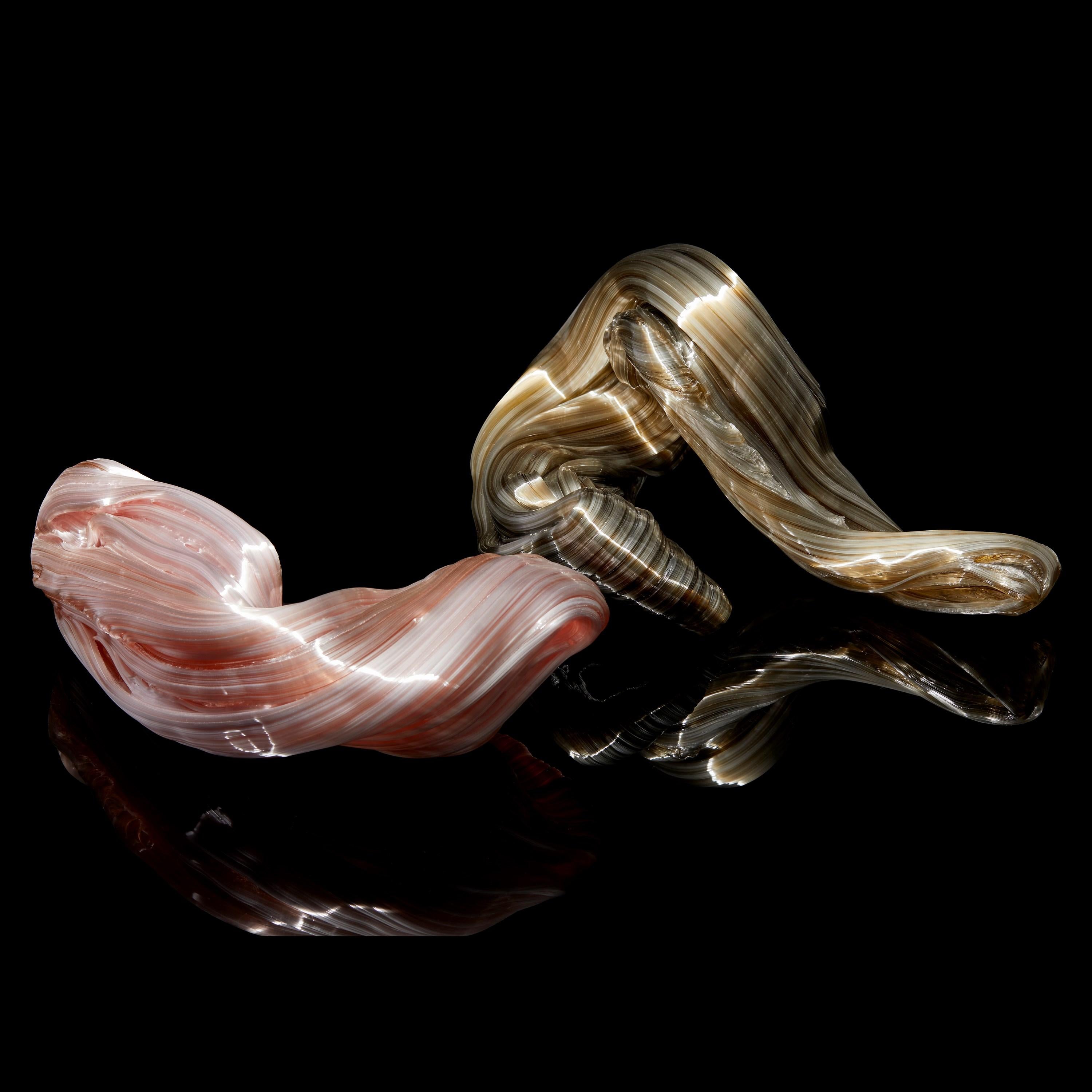 Contemporary Curve in Coral, a Unique coral pink Glass Sculpture by Maria Bang Espersen