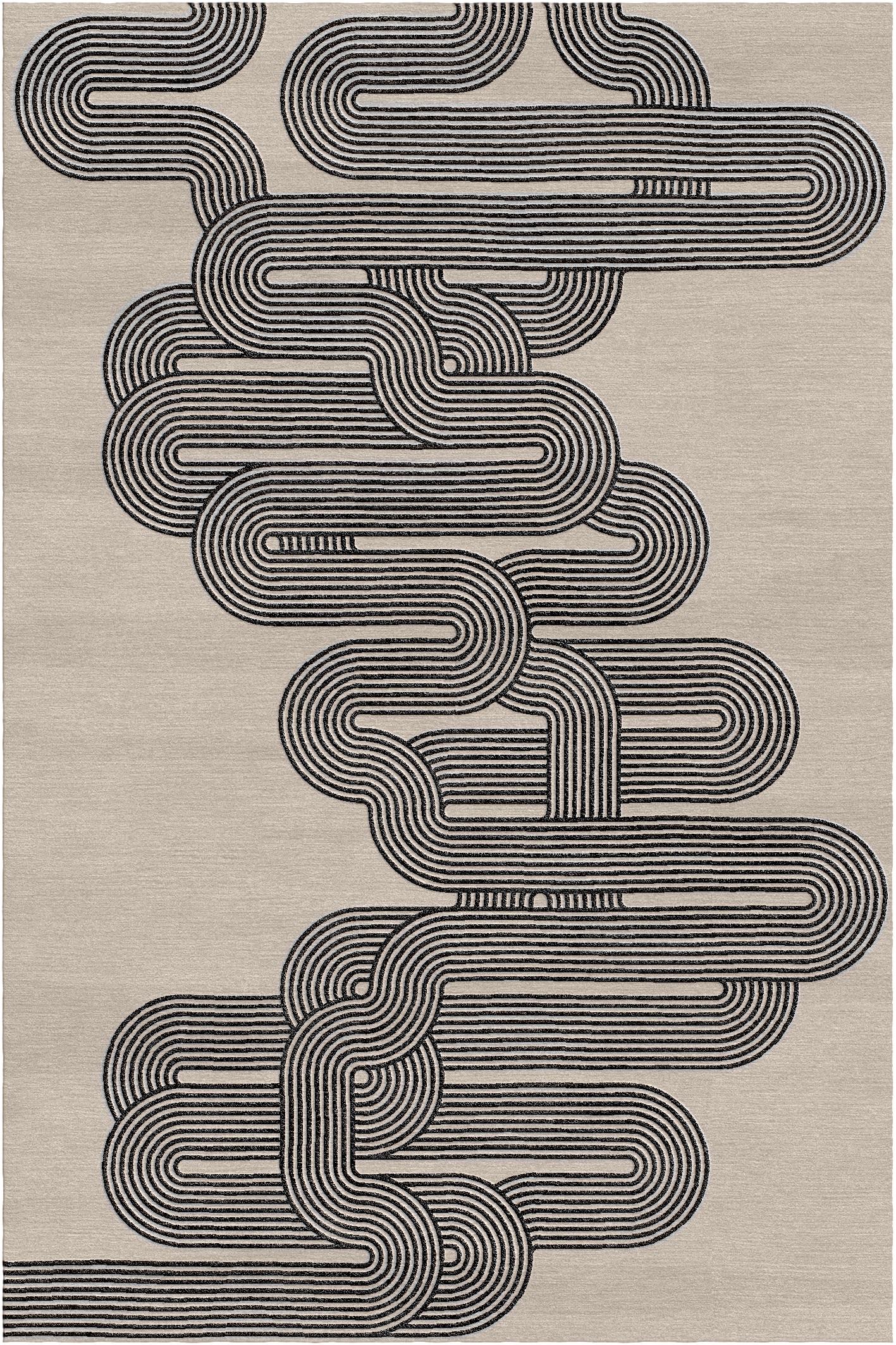Curve rug I by Giulio Brambilla
Dimensions: D 300 x W 200 x H 1.5 cm
Materials: NZ wool, bamboo silk
Available in other colors.

A striking design of strong visual impact by artist and architect Giulio Brambilla, this rug will make a statement