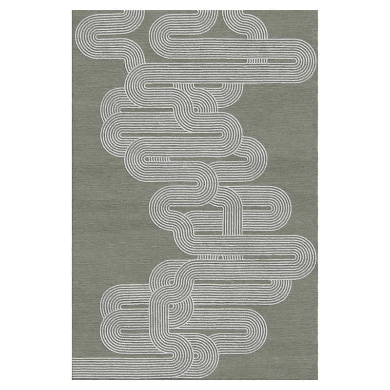 Curved Line Pattern Customizable Voyage Weave Rug in Dove Extra Large ...