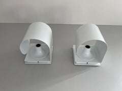Curve Shaped White Metal Space Age Pair of Sconces, 1970s, Italy