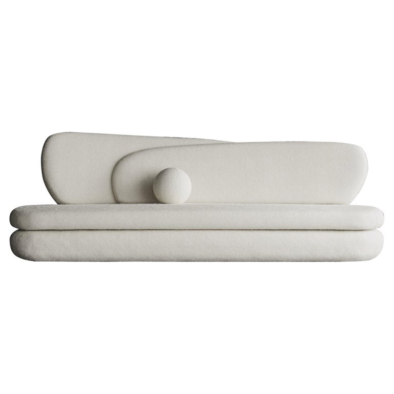 Curve Sofa, Modern Layered Asymmetrical Sofa in Cream Boucle For Sale