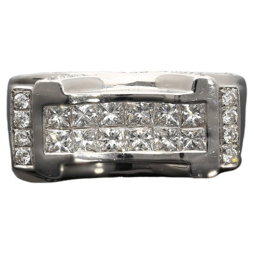 Bague Curve Top en or blanc 18 carats, princesse et diamants ronds
