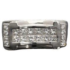 Curve Top Princess & Round Diamond Cluster Ring 18k White Gold