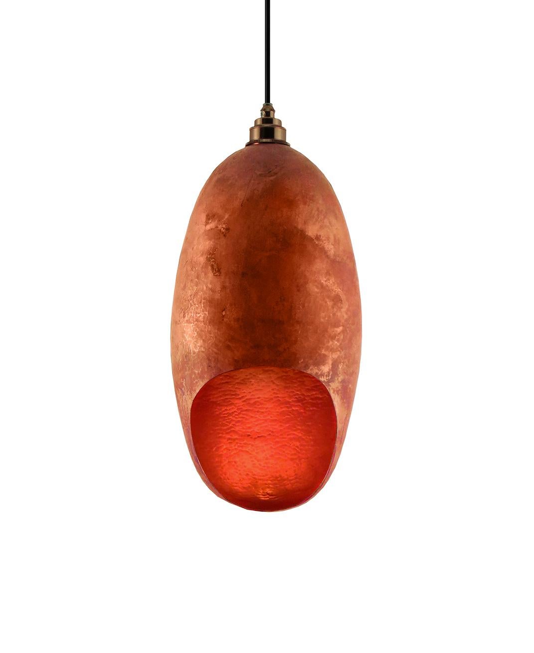 Hammered Curveaceous Contemporary Solid Copper Pendant Lamp For Sale