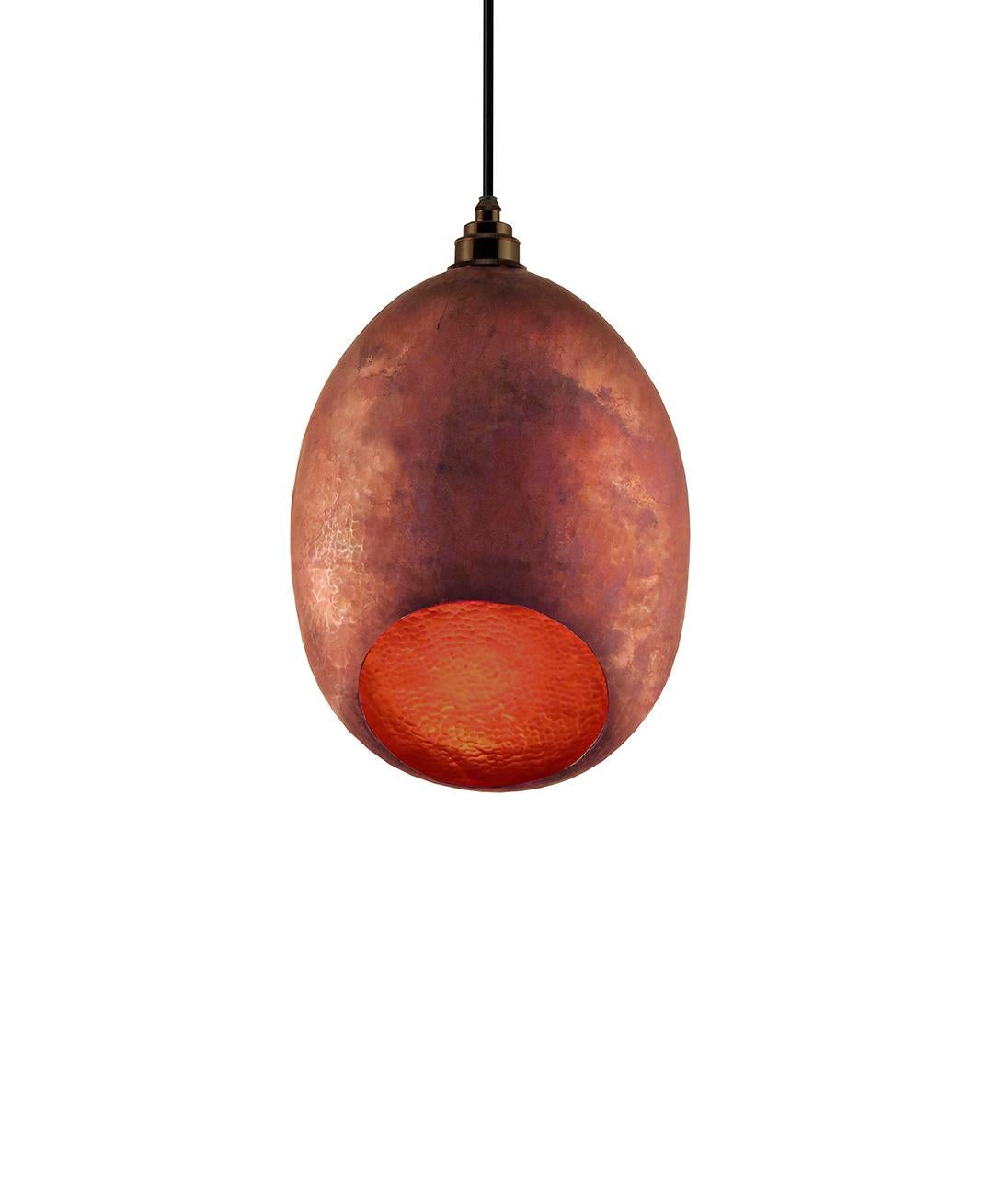 Curveaceous Contemporary Solid Copper Pendant Lamp in Natural Finish For Sale 4
